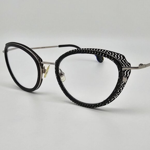 L.A. Eyeworks Walnut Cat Eye Sparkle Net Shiny Silver Eyeglasses Frame w/ Case - Picture 3 of 16